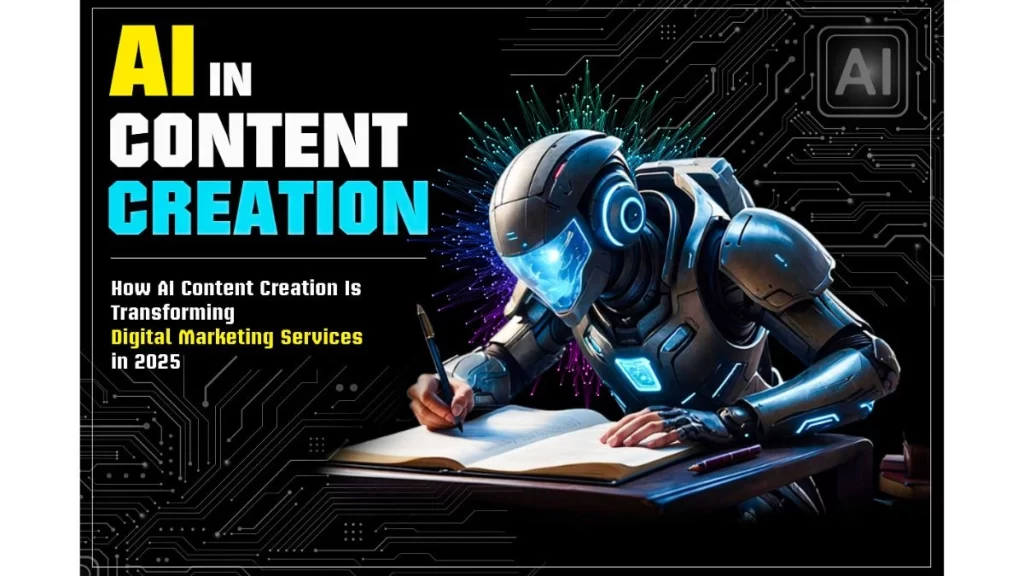 AI robot writing content representing AI content creation in digital marketing